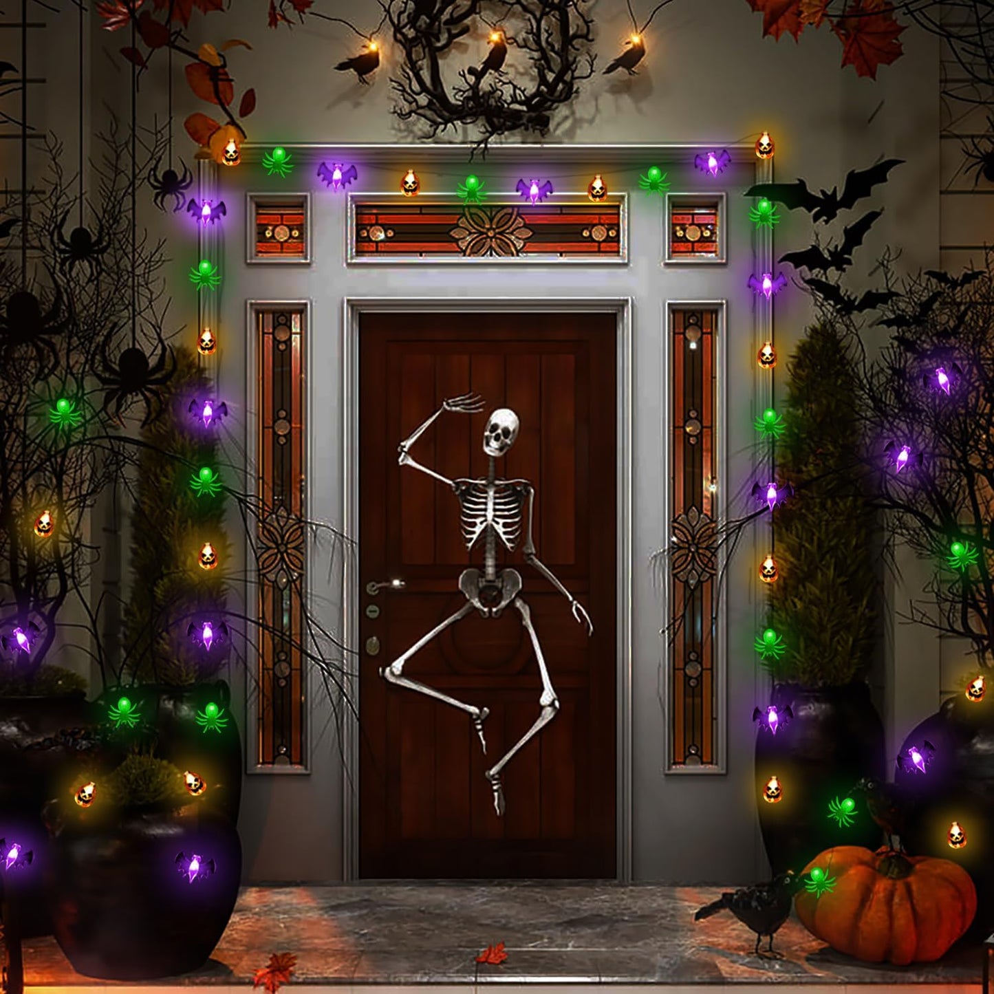 16FT Halloween String Lights – 30 LED Waterproof 3D Pumpkin, Bat & Ghost, Battery Operated with Timer