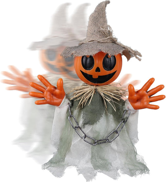 Prsildan 16″ Animatronic Walking Pumpkin Ghost – Sound & Touch Activated Halloween Prop for Indoor/Outdoor Decor