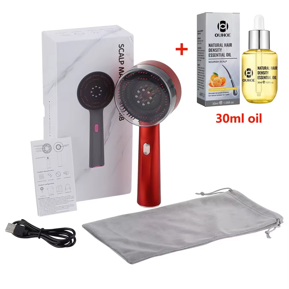 “LED Scalp Therapy Comb – Red Light Hair Growth & Liquid Massage Applicator”