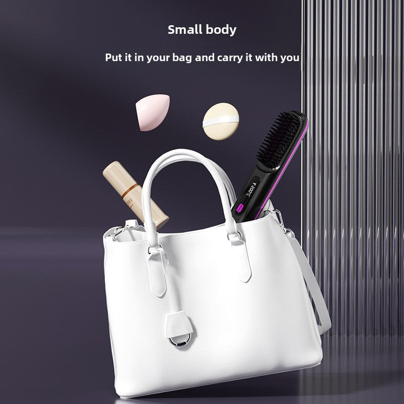 GlowEase™ Mini LCD Hair Straightener Brush – USB Rechargeable & Travel Ready