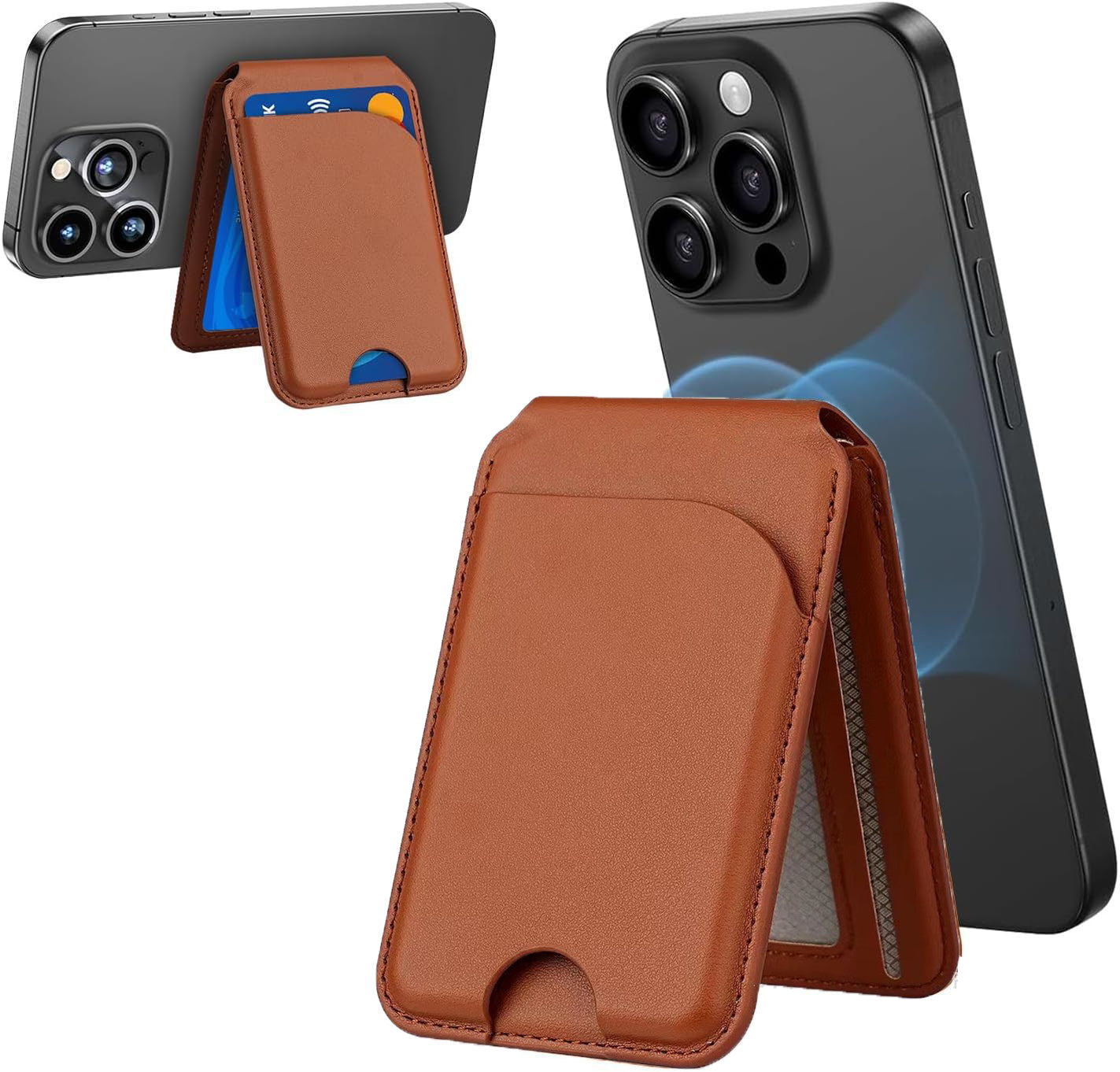 Minisopuru Magnetic Wallet Phone Stand for iPhone16 15 14 12 Lightweight MagSafe Phone Card Stand Leather Magnetic Card Holder