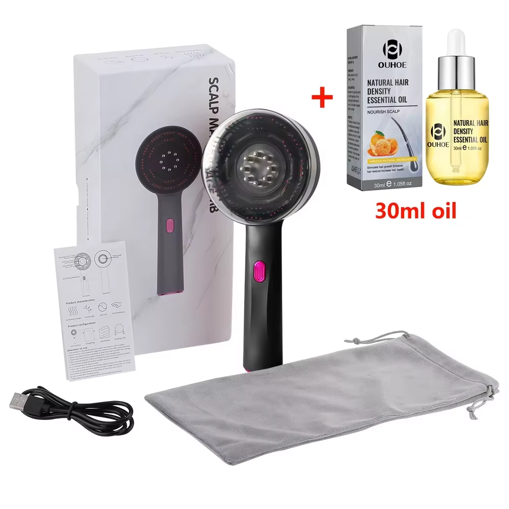 “LED Scalp Therapy Comb – Red Light Hair Growth & Liquid Massage Applicator”