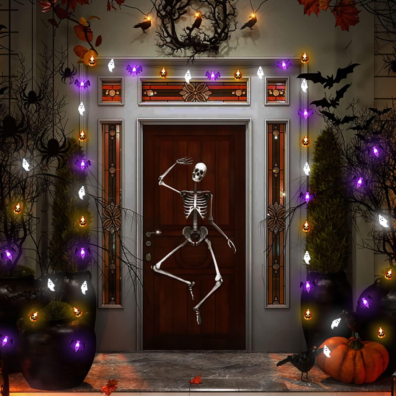 16FT Halloween String Lights – 30 LED Waterproof 3D Pumpkin, Bat & Ghost, Battery Operated with Timer