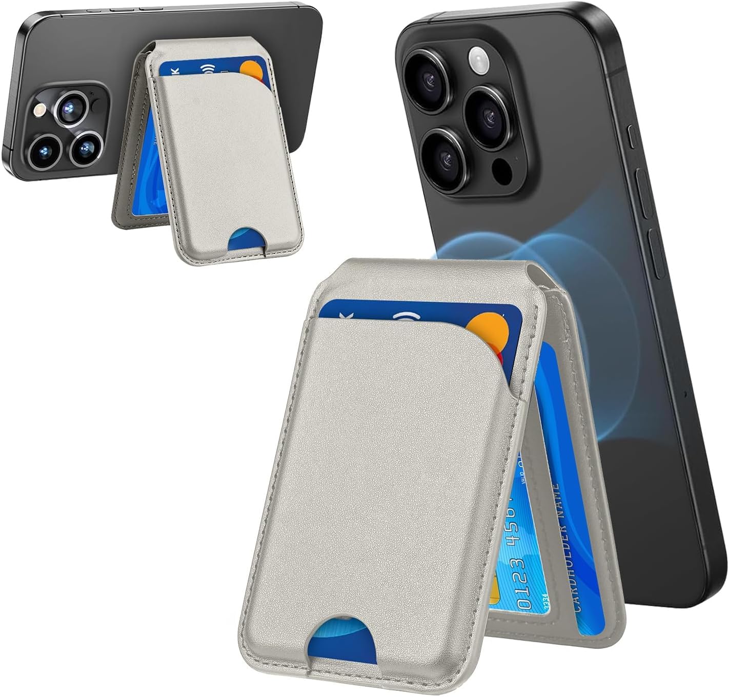 Minisopuru Magnetic Wallet Phone Stand for iPhone16 15 14 12 Lightweight MagSafe Phone Card Stand Leather Magnetic Card Holder