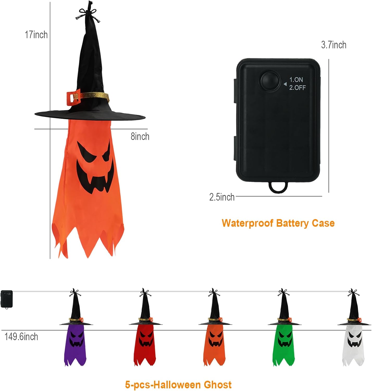 5PCS Glowing Hanging Witch Hats – Outdoor Halloween Decorations