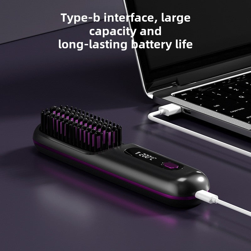 GlowEase™ Mini LCD Hair Straightener Brush – USB Rechargeable & Travel Ready