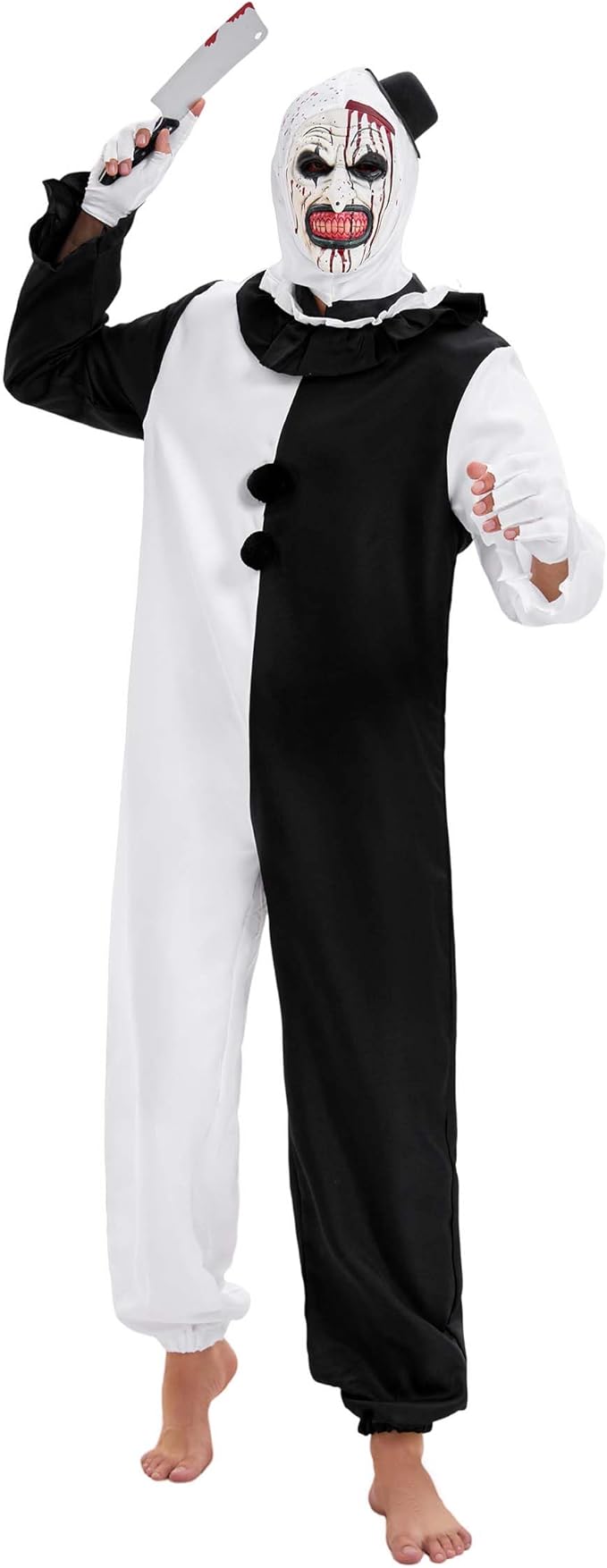 Terrifier Movie Killer Halloween Costume for Adult Black and White Creepy Jumpsuit Accessories Set
