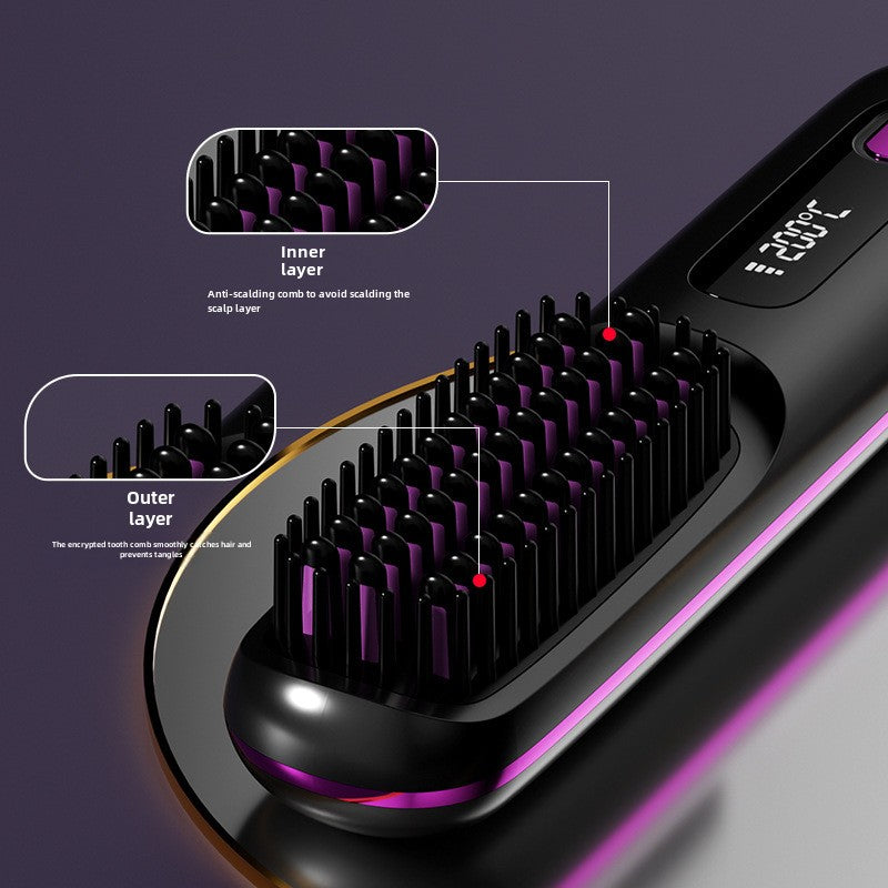 GlowEase™ Mini LCD Hair Straightener Brush – USB Rechargeable & Travel Ready