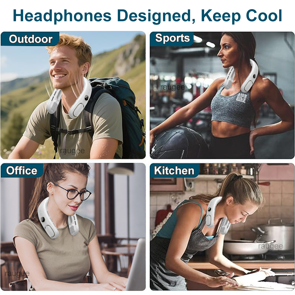 Ventilador de cuello portátil sin aspas con pantalla LED: dispositivo de refrigeración portátil recargable