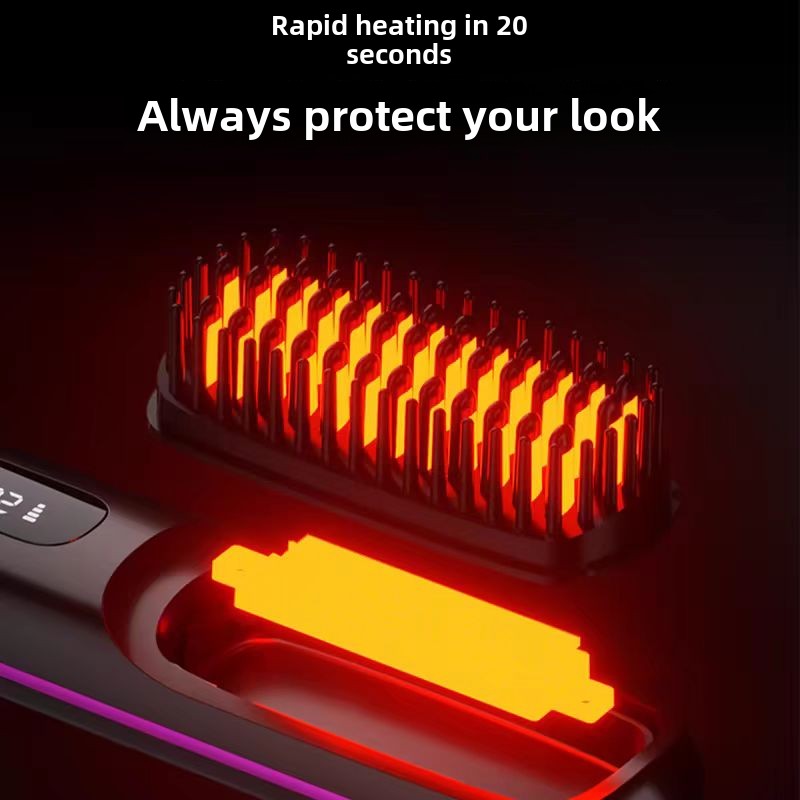 GlowEase™ Mini LCD Hair Straightener Brush – USB Rechargeable & Travel Ready