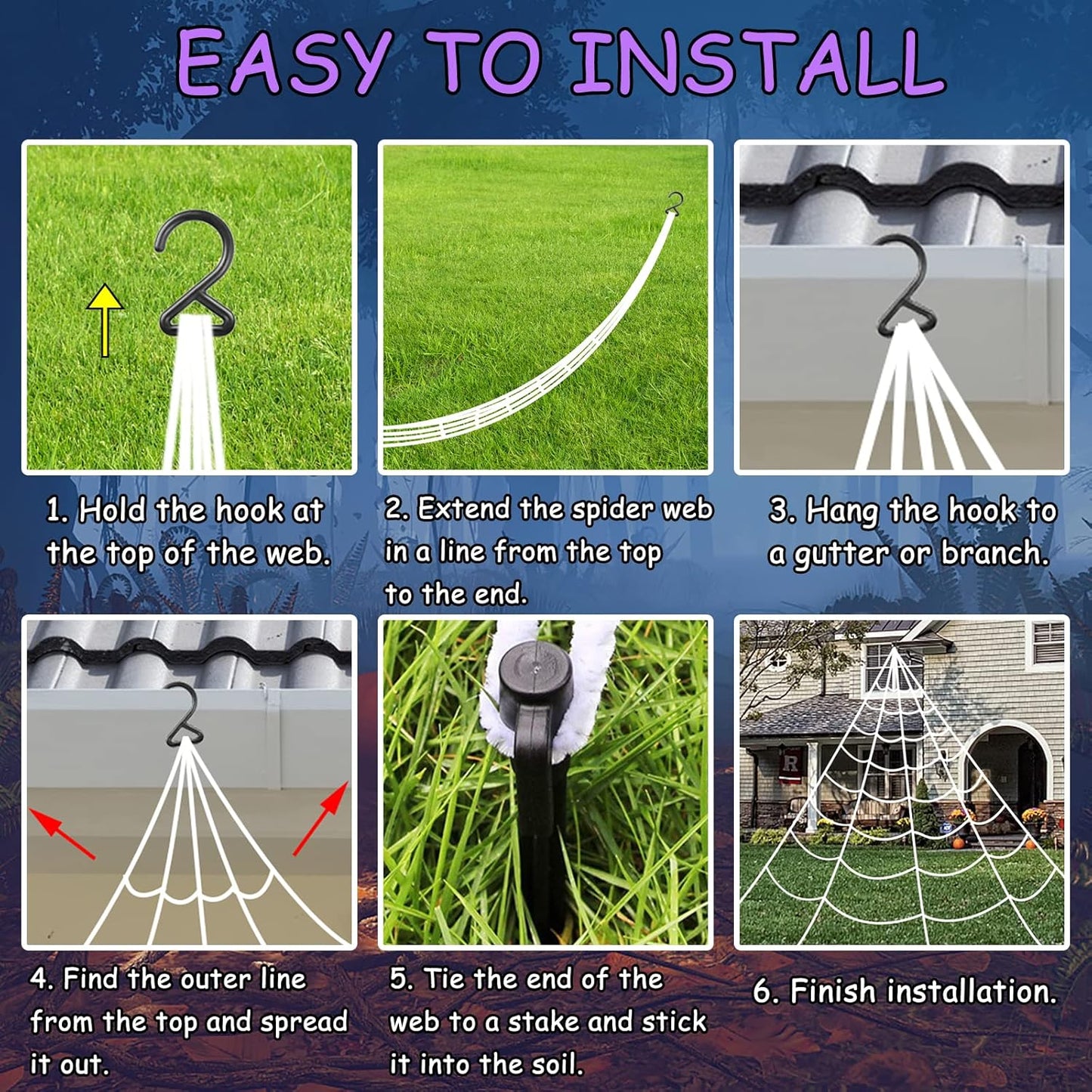 Halloween Giant Spider Web Lights – 125 Purple LEDs with Large Spider & Mini Spiders, Outdoor Yard Decor