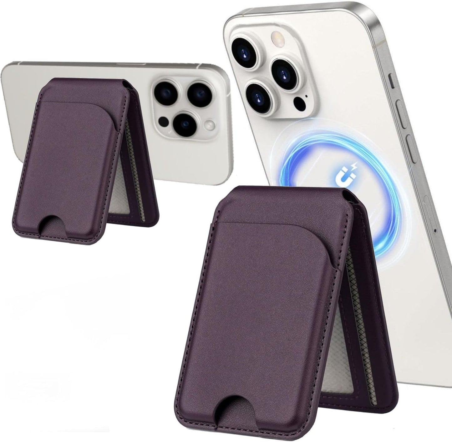 Minisopuru Magnetic Wallet Phone Stand for iPhone16 15 14 12 Lightweight MagSafe Phone Card Stand Leather Magnetic Card Holder