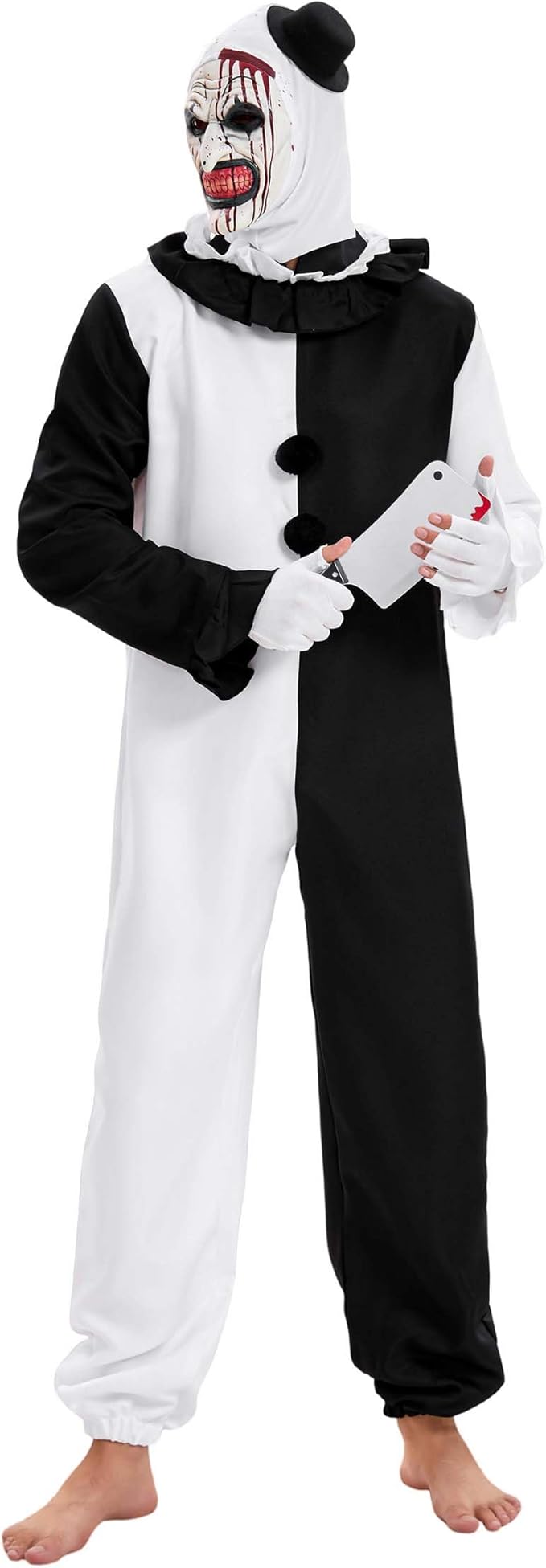 Terrifier Movie Killer Halloween Costume for Adult Black and White Creepy Jumpsuit Accessories Set