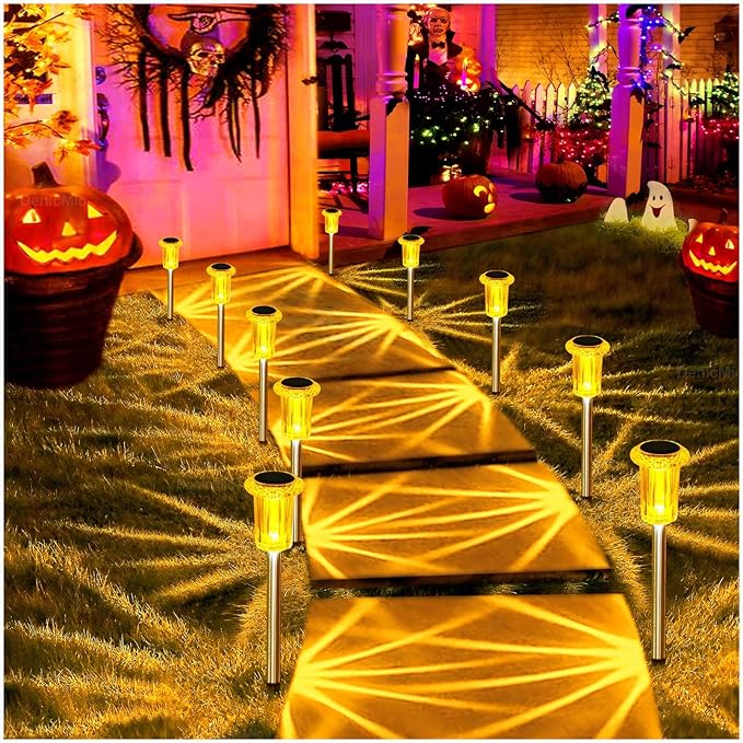 DenicMic Halloween Solar Lights Outdoor 10 Pack Purple LED Waterproof Yard Garden Patio Backyard Pathway Walkway Landscape Path Lawn Outside Halloween Decorations Outdoor