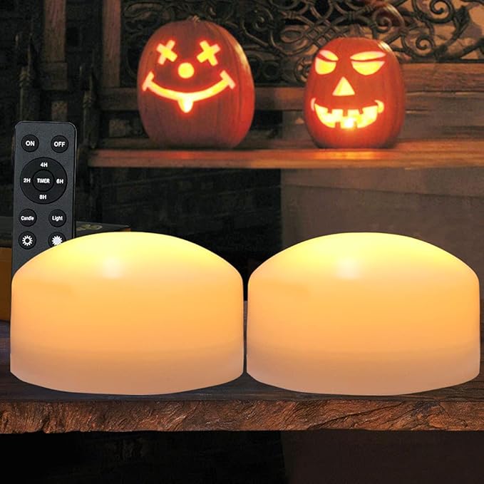 2-Pack Halloween Pumpkin Lights with Remote/Timer - Orange Pumpkin Lights LED Battery Operated Halloween Decor - Jack-O-Lantern Outdoor Decorations