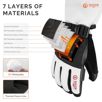 SAVIOR HEAT Heated Ski Gloves 2.0 For Men Women with 7.4V 3000mAh Fast Charging