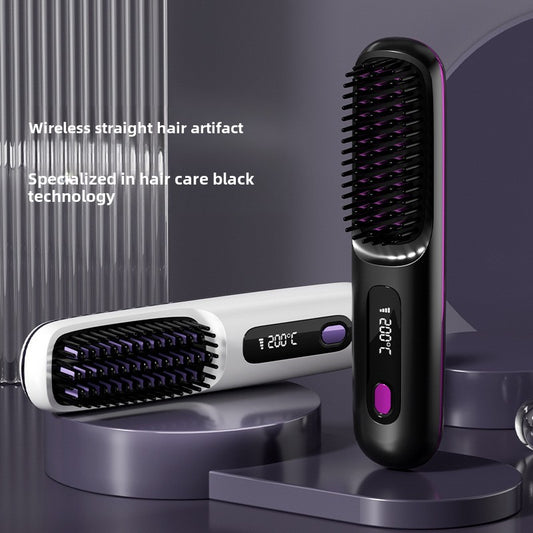 GlowEase™ Mini LCD Hair Straightener Brush – USB Rechargeable & Travel Ready