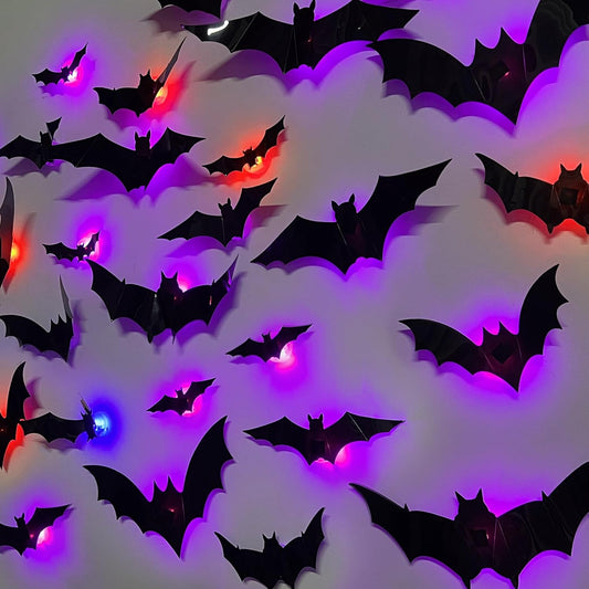 DR.DUDU 36-Pack 3D Lighted Halloween Bat Wall Decor – Assorted Sizes for Indoor & Outdoor