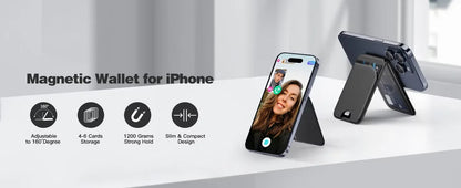 Minisopuru Magnetic Wallet Phone Stand for iPhone16 15 14 12 Lightweight MagSafe Phone Card Stand Leather Magnetic Card Holder