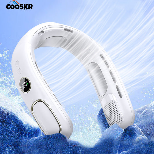 Ventilador de cuello portátil sin aspas con pantalla LED: dispositivo de refrigeración portátil recargable