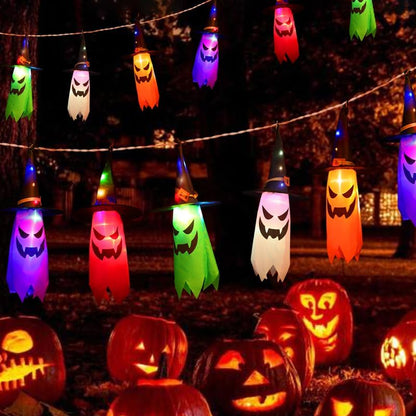 5PCS Glowing Hanging Witch Hats – Outdoor Halloween Decorations