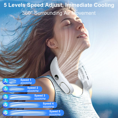 Ventilador de cuello portátil sin aspas con pantalla LED: dispositivo de refrigeración portátil recargable