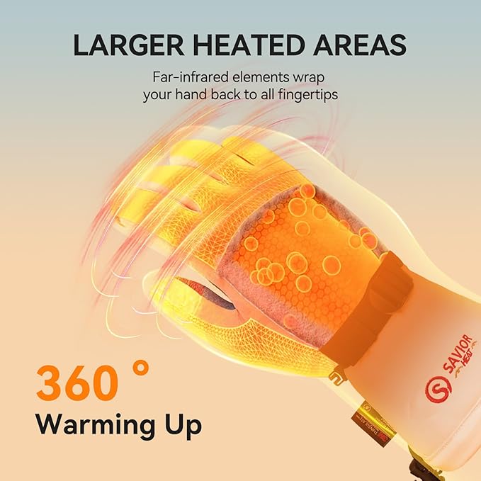 SAVIOR HEAT Heated Ski Gloves 2.0 For Men Women with 7.4V 3000mAh Fast Charging