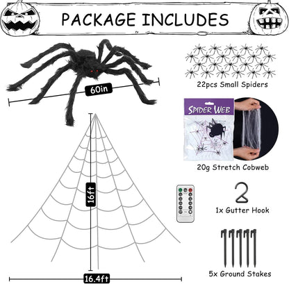Halloween Giant Spider Web Lights – 125 Purple LEDs with Large Spider & Mini Spiders, Outdoor Yard Decor