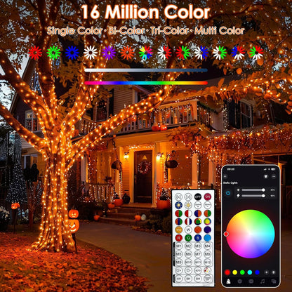 Smart Color-Changing RGB LED String Lights – 66ft, 200 LEDs, Remote & App Control, Timer, Music Sync