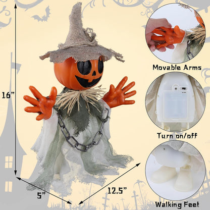 Prsildan 16″ Animatronic Walking Pumpkin Ghost – Sound & Touch Activated Halloween Prop for Indoor/Outdoor Decor