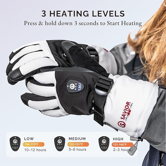 SAVIOR HEAT Heated Ski Gloves 2.0 For Men Women with 7.4V 3000mAh Fast Charging