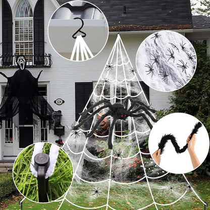 Halloween Giant Spider Web Lights – 125 Purple LEDs with Large Spider & Mini Spiders, Outdoor Yard Decor