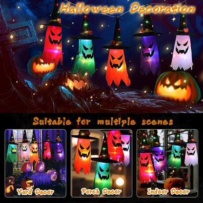 5PCS Glowing Hanging Witch Hats – Outdoor Halloween Decorations