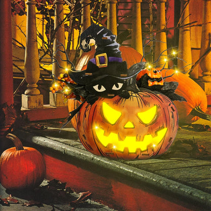 Halloween Pumpkin Lights, Jack-O-Lantern Maple Leaves Berries Witch Halloween Decorations - Premium Wood Pumpkin Light Indoor Outdoor Halloween Decor