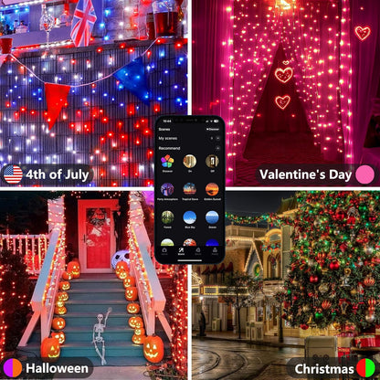 Smart Color-Changing RGB LED String Lights – 66ft, 200 LEDs, Remote & App Control, Timer, Music Sync