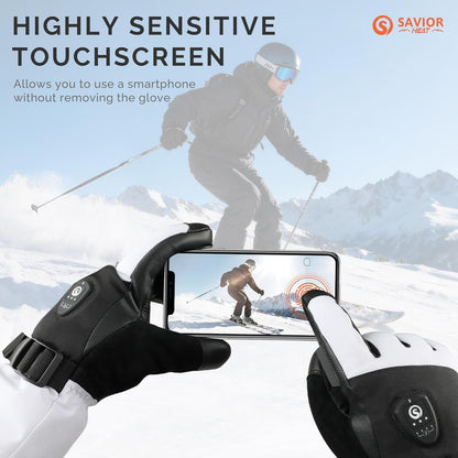 SAVIOR HEAT Heated Ski Gloves 2.0 For Men Women with 7.4V 3000mAh Fast Charging