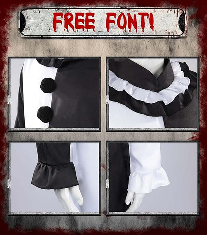 Terrifier Movie Killer Halloween Costume for Adult Black and White Creepy Jumpsuit Accessories Set