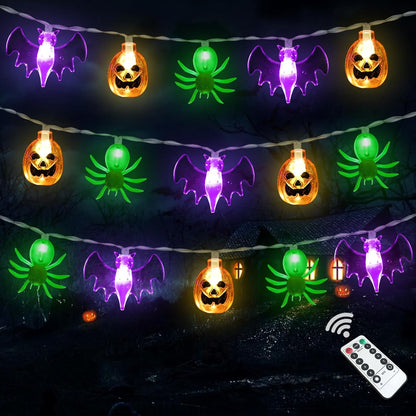 16FT Halloween String Lights – 30 LED Waterproof 3D Pumpkin, Bat & Ghost, Battery Operated with Timer