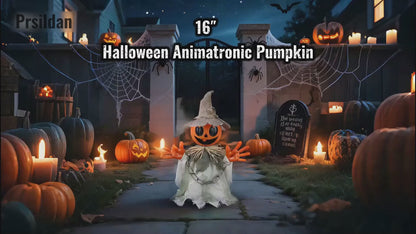 Prsildan 16″ Animatronic Walking Pumpkin Ghost – Sound & Touch Activated Halloween Prop for Indoor/Outdoor Decor