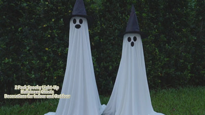 2Packs Halloween Decorations Outdoor,Halloweens Party Decoration Indoor,Spooky Ghost with Remote Control String Lights,Halloween-Ghost Lights for Porches Yards Gardens Lawn